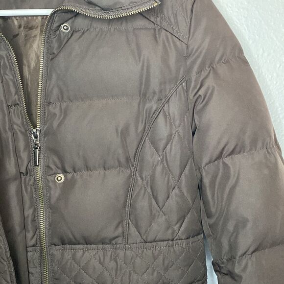 Kenneth Cole Reaction Brown Quilted Down Filled Jacket Parka Coat Size Small - Picture 3 of 13